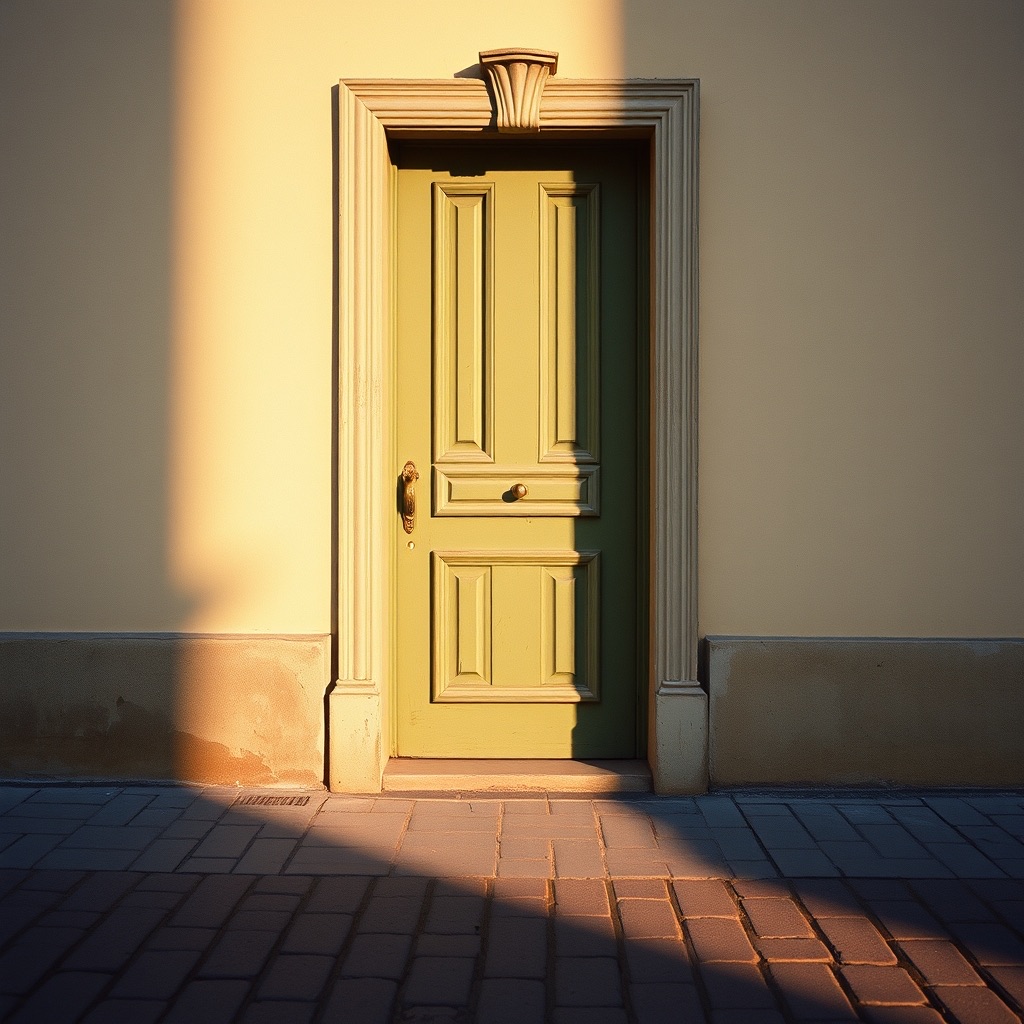 A green Parisian doorway in golden light